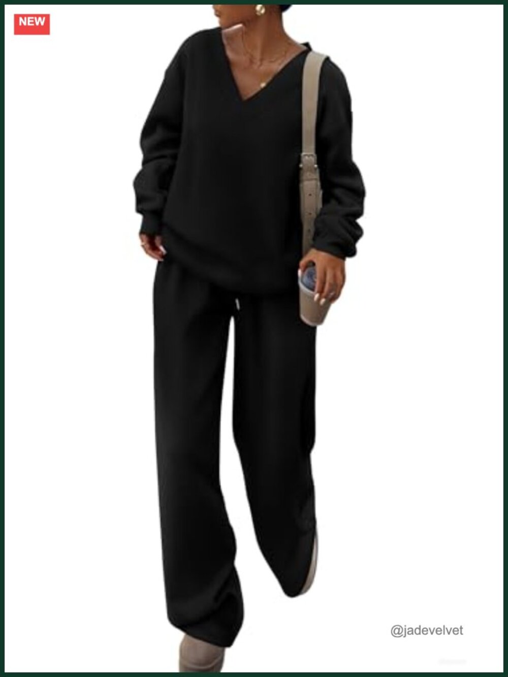 V-Neck Lounge Set with Wide Leg Sweatpants - Womens 2 Piece Tracksuit